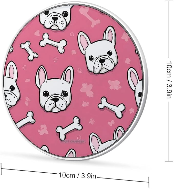 French Bull Dog Bone Fast Portable Charger 10W Funny Graphic Phone Charging Pad with USB Cable