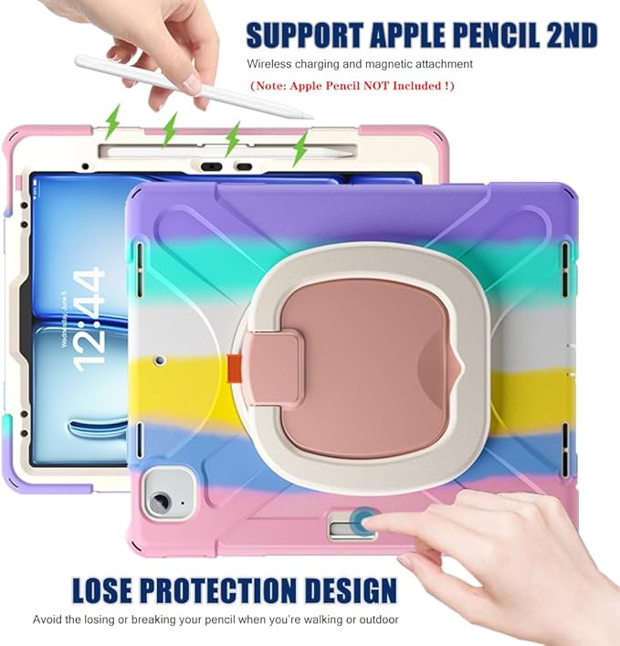 SCSVPN Kids Case for iPad Air 13 inch M4/M3/M2 2026 2025 2024 &amp iPad Pro 12.9'' 6th/5th/4th/3rd Gen 2022 2021 2020 2018 Protective Cover with Pencil Holder-Stand-Handle-Shoulder Strap Colorful P