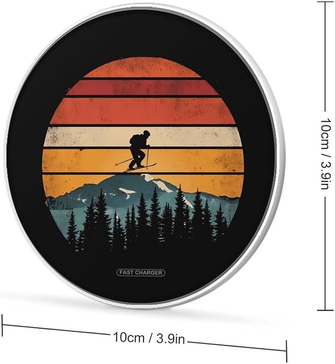 Vintage Sunset Skiing Skiers Wireless Charger Anti-Slip Wireless Charging Pad Slim Charger Mat for Men Women