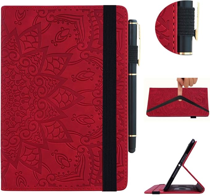 Case for Amazon Fire Max 11 (2023) Techcircle Stylish Mandala Embossed PU Leather Folio Stand Soft TPU Back Cover Slim Lightweight Elastic Band Protective Case with Pen Holder &amp Card Slots Pink