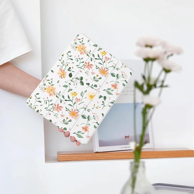 Cute Leaves Floral Flower for iPad Pro 13 Inch Case (M5/M4) 2025/2024 with Pencil Holder Auto Sleep/Wake Leather Soft TPU Back Cover