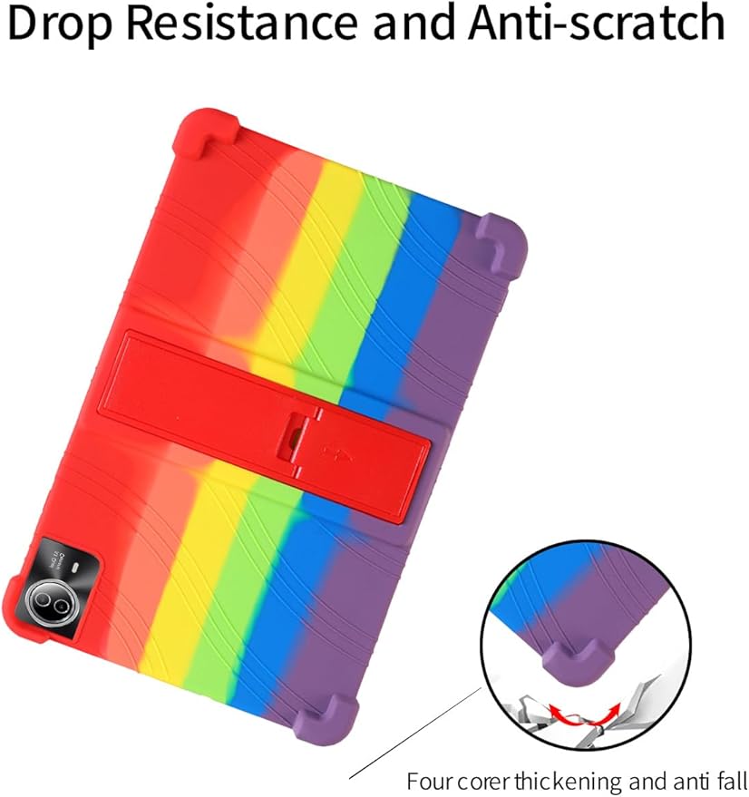 for Urao G140L 14 Inch Tablet CaseBOVUGAC Soft Silicone Adjustable Stand Shockproof Kids Friendly for Higrac G140L 14 Tablet(Rainbow)