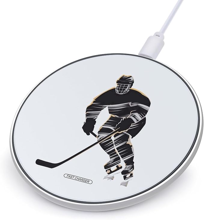 Ice Hockey Player Wireless Charger Portable Cordless Charger Round Wireless Charging Pad Phone Charger