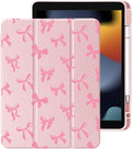 Cute Kawaii Pink Bow for iPad (A16) 11th Generation Case 11 Inch 2025 for iPad 10th Generation Case 10.9 Inch 2022 with Pencil Holder Auto Sleep/Wake Pink Leather Clear Acrylic Back Cover