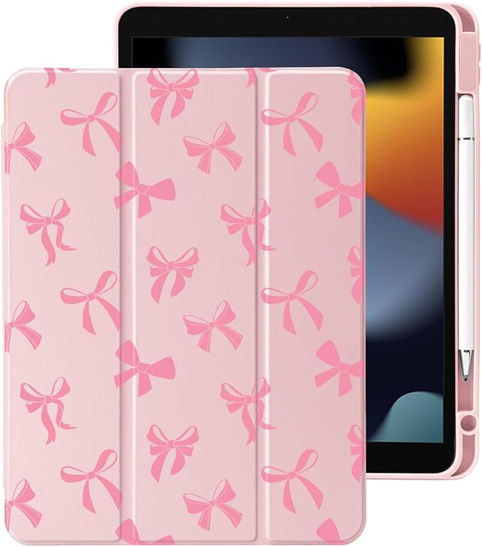 Cute Kawaii Pink Bow for iPad (A16) 11th Generation Case 11 Inch 2025 for iPad 10th Generation Case 10.9 Inch 2022 with Pencil Holder Auto Sleep/Wake Pink Leather Clear Acrylic Back Cover