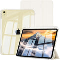 for iPad (A16) 11th Generation Case 11 Inch 2025 for iPad 10th Generation Case 10.9 Inch with Pencil Holder Slim Light Tri-fold Cover &amp Hard PC Clear Back Shell Auto Sleep/Wake Cream White