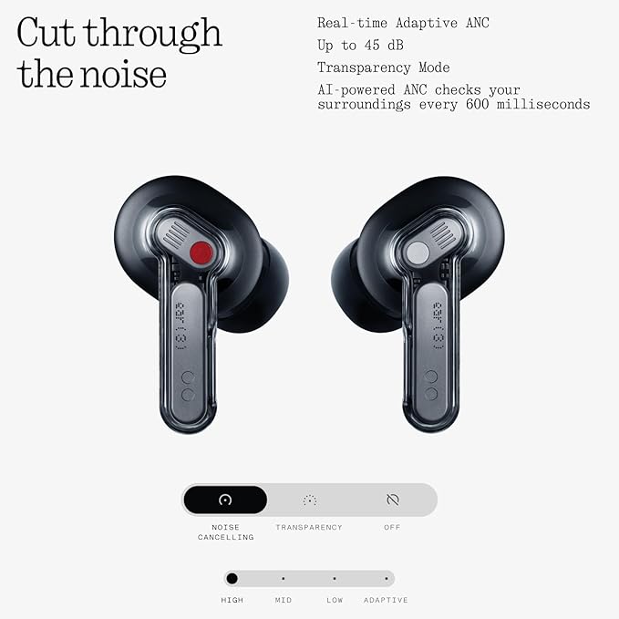 Nothing Ear (3) Wireless Earbuds Super Mic 45dB Hybrid Active Noise Cancelling Bluetooth Headphones Hi-Res 6 Mics 12mm Dynamic Bass Boost Dual Connect ANC Sport Ear Buds for iPhone Android Black