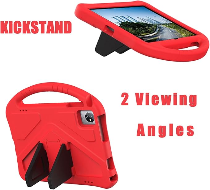 Kids Universal Case for Blackview Tab 8 WiFi 10.1 inch 2023 EVA Foam Stand Handle Cover for Blackview Tab 7 WiFi/OSCAL Pad 60/ DragonTouch Notepad 102/ Teclast P40HD 10.1 Tablets - Red