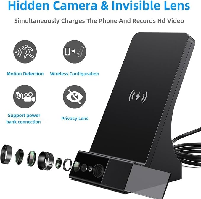 LIZVIE Phone Charger Dock 1080P Full HD Wide-Angle Charging Cam Indoor Wireless Charger Cam with 120° Lens APP Remote Control Wireless Charging for Home Security Office or Pets.