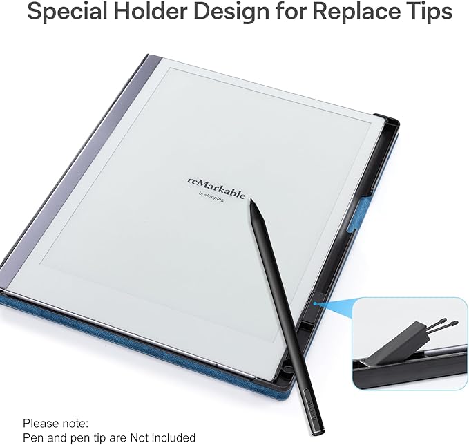 CoBak Case for Remarkable 2 Paper Tablet with Two Viewing Angles- Lightweight and Hard Back Shell Protective Book Folio Cover with Built-in Pen Holder - for 10.3 2020 Released (with Stand DenimBlue)