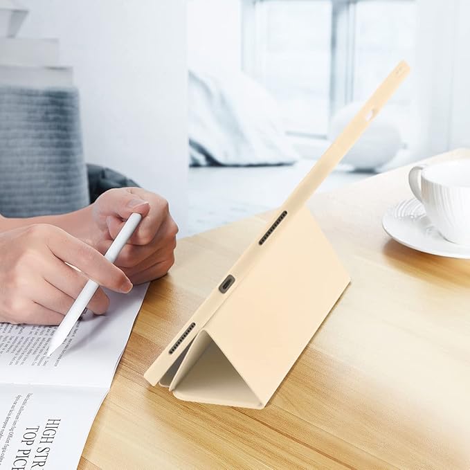 SIWENGDE Cases for iPad Pro 12.9 Case 6th/5th/4th Generation (2022/2021/2020) with Pencil Holder [Apple Pencil Wireless Charging] Soft TPU Smart Tri-fold Stand Protective Cover(Champagne Gold)