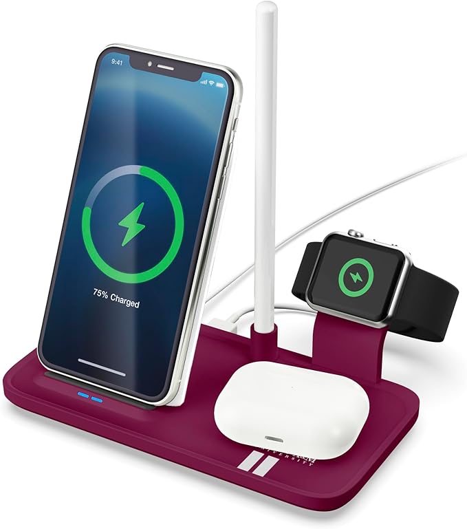 SOAR NCAA 4-in-1 Wireless Charging Docking Station: Fast Charge for iPhone Apple Watch Air Pods &amp Apple Pencil