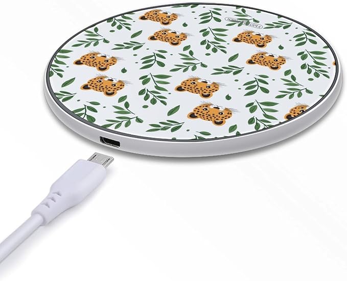 Cute Leopard Leaf Wireless Charger Anti-Slip Wireless Charging Pad Slim Charger Mat for Men Women