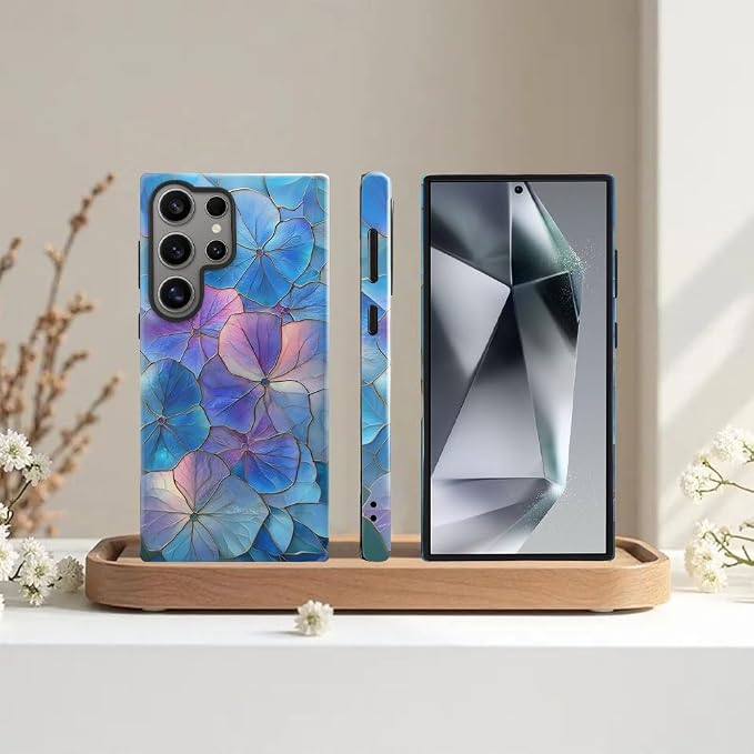 Blue Hydrangea Floral Stained Glass Aesthetic
