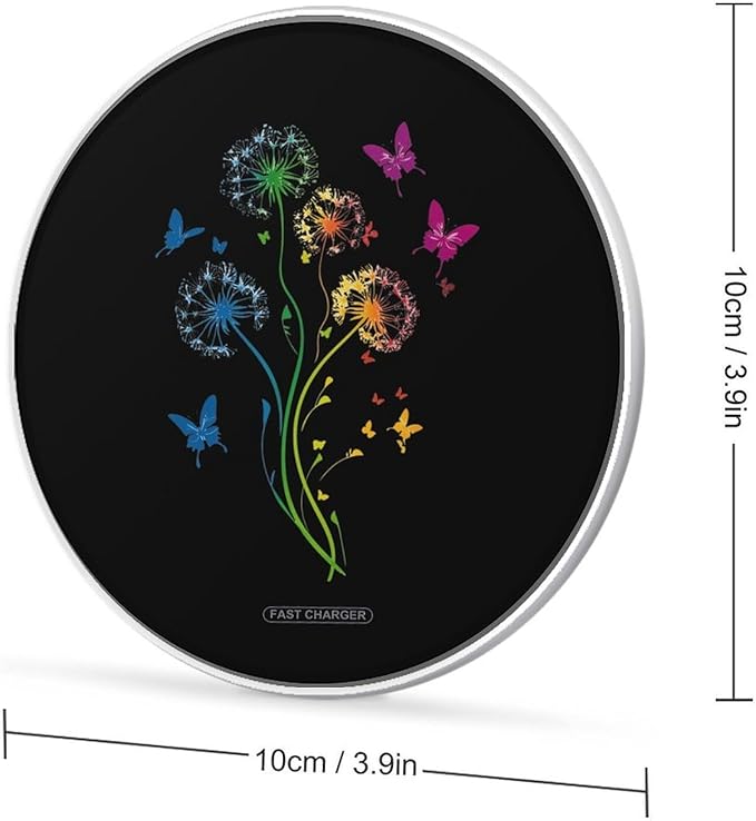 Colorful Dandelion Butterflies Wireless Charger Anti-Slip Wireless Charging Pad Slim Charger Mat for Men Women