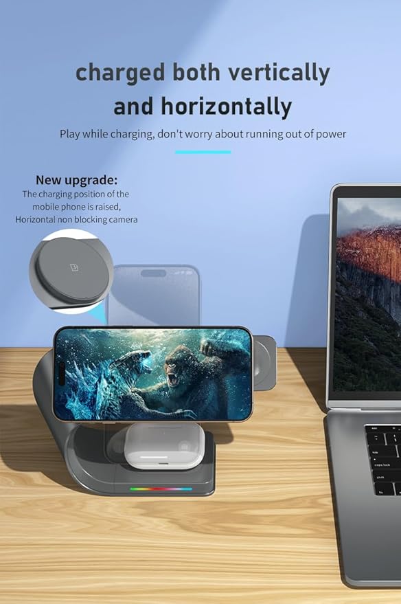 Qi2 Wireless Charger 3 in 1 Fast Charging Station for iPhone 15/14/13/12 Apple Watch AirPods 15W Magnetic Foldable Charging Dock Portable Wireless Charger Stand for Home Office Travel