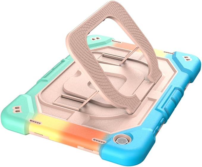 Case for Samsung Galaxy Tab A11+ 11 Inch 2025 (X230/X236B) Heavy Duty Shockproof Rugged Stand Hand Strap Protective Tablet Case for Tab A11 Plus Rainbow+Creamy White