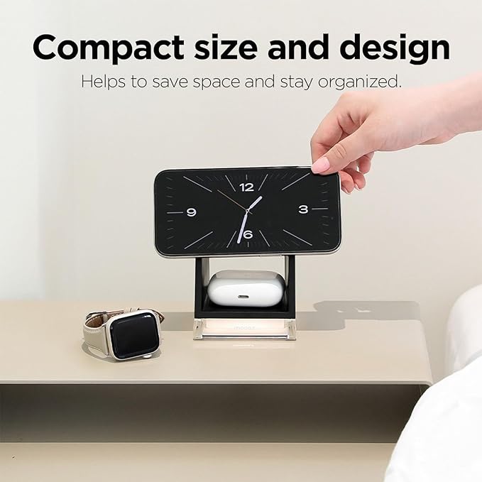 mooas Crystal Lamp 3 in 1 Mag-safe Wireless Charging Stand (White) 2 Color Nightlight 3 in 1 wireless charger Compatible with iPhone 12/13/14/15 Galaxy S21 S22 S23 S24 Apple watch Galaxy watch