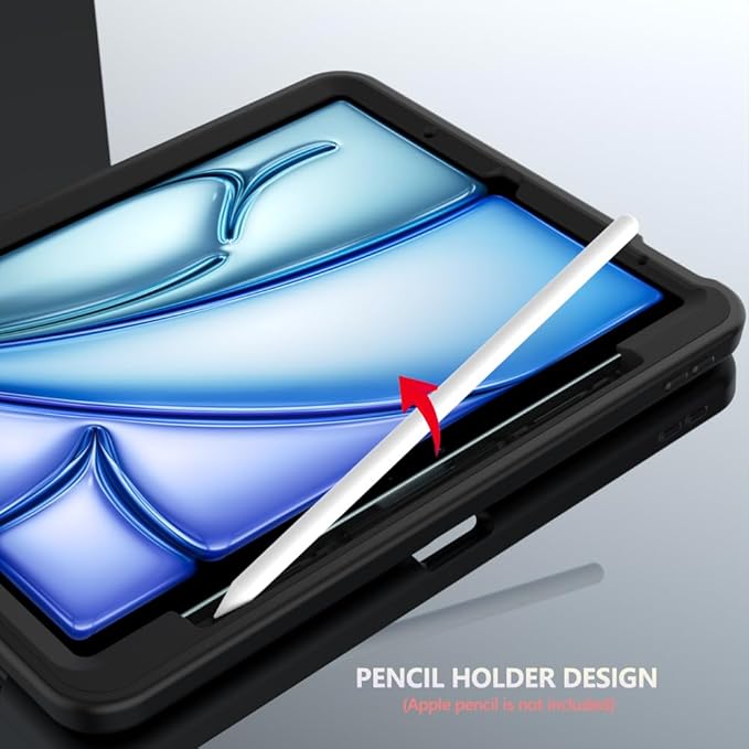 Puxicu Case for iPad Air 11 Inch (M3/M2-2025/2024) iPad Air 5th Generation 2022/4th Gen 2020 10.9 Inch Heavy Duty Rugged Protective Built-in Pencil Holder Black