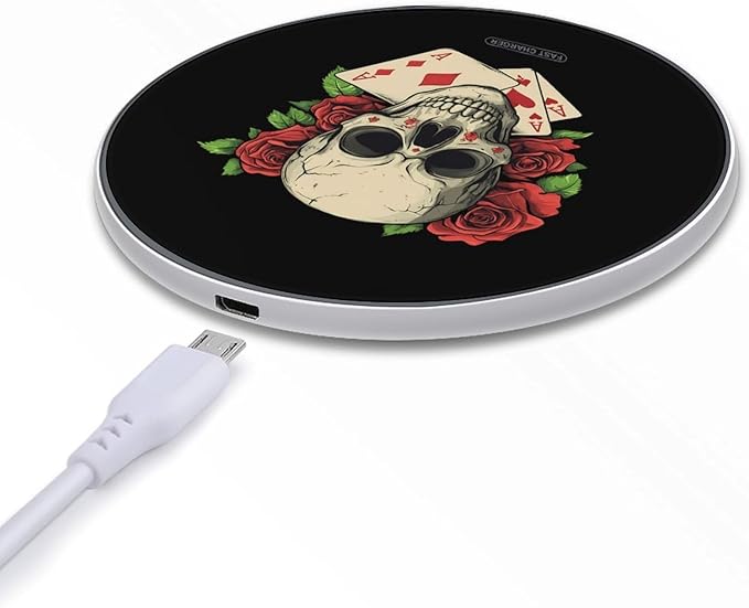 Acees Skull &amp Rose Wireless Charger Anti-Slip Wireless Charging Pad Slim Charger Mat for Men Women