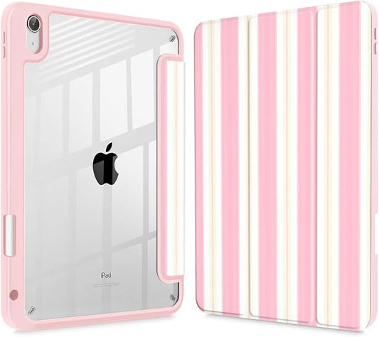 Mektron Case for 2026 iPad Air 13 inch M4 Cover Compatible 2025 iPad Air 13 inch M3 2024 iPad Air 13 inch M2 with Pencil Holder Shockproof Clear Shell Pink Striped