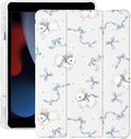 Cute Kawaii Bunny Bow for iPad Air 3 Case with Pencil Holder Auto Sleep/Wake White Leather Soft TPU Back Cover for iPad Pro 10.5 Inch 2017