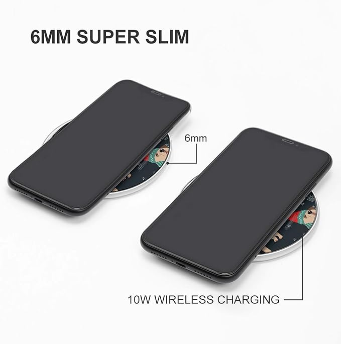 Merry Christmas Dog Wireless Charger Fast Wireless Charging Pad with USB Cable 10W Anti-Slip Magnetic Wireless Charger Portable Slim Charger Puck Travel Charging Station