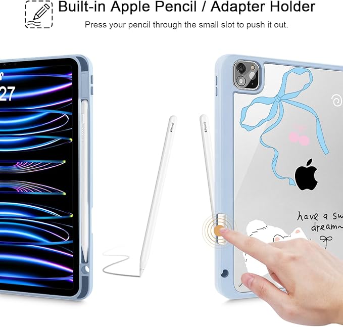 May Chen for iPad Pro 11 inch M2 4th Generation 2022 iPad Pro 11 3rd/2nd/1st Gen Case with Transparent Shockproof Back Cover [Built-in Pencil Holder Auto Sleep/Wake Cute Puppy