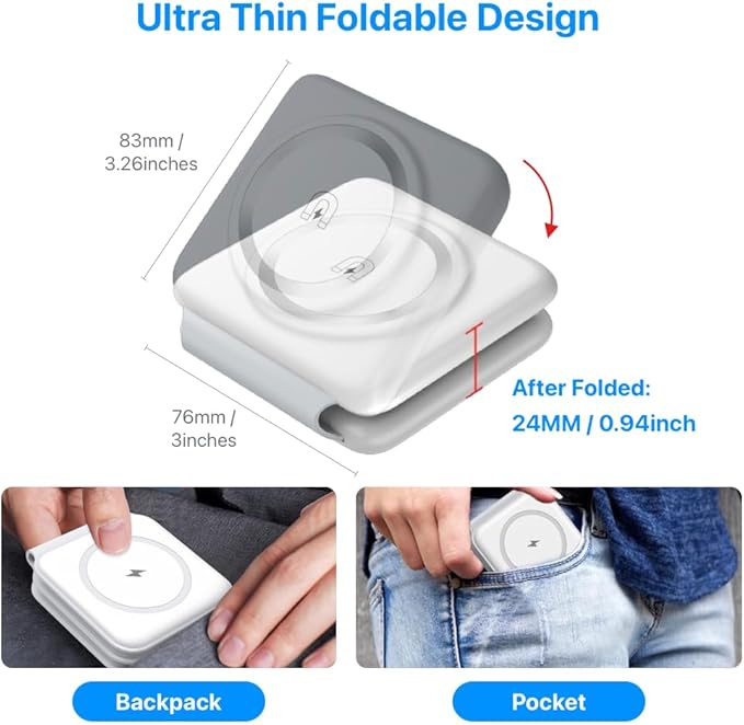 Wireless Charging Station 3 in 1 Foldable Magnetic 15W Travel Multiple Devices Fast Charger for iPhone 16/15/14/13/12 Series AirPods 3/2/Pro/Pro2 iWatch (White)