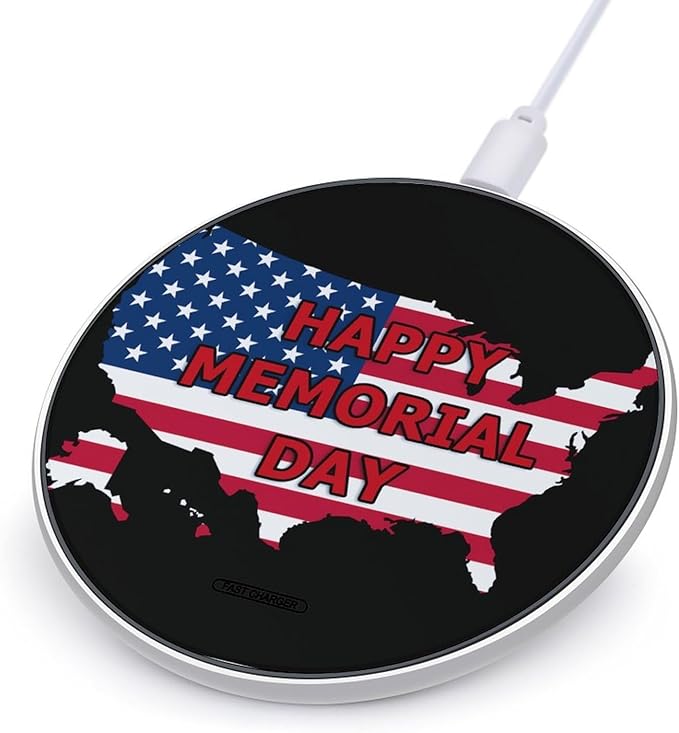 Happy Memorial Day U.S.A Map Phone Charger Magnetic Charging Pad Anti-Slip with USB Cable