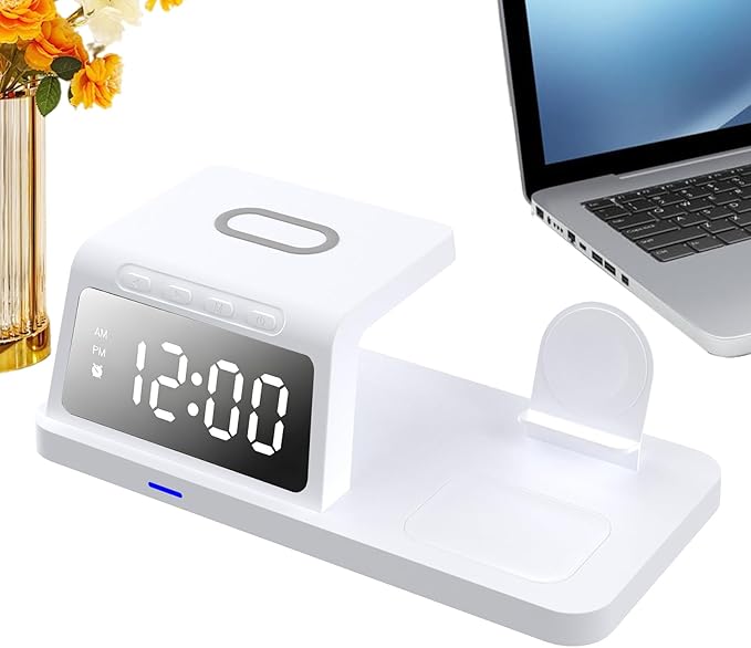 Wireless Charger Desktop Clock 18.8x9.2x5.5cm Digital Alarm Clocks Fast Charging Hub for Smartphones Durabled ABS Bedside Clock for Home Office Dorm
