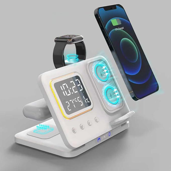 5IN1 Wireless Charger Alarm Clock DH15 White