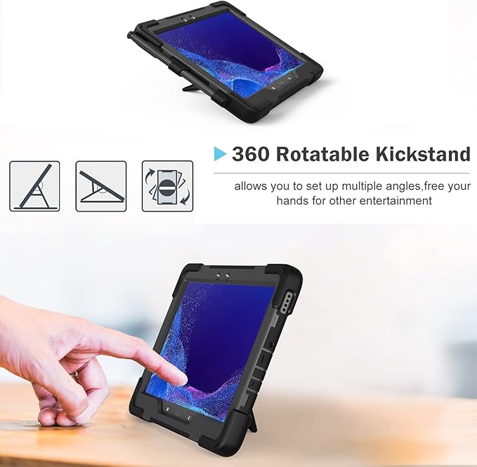 ProCase for Galaxy Tab Active5 Pro 2025/Active4 Pro 2022/Active pro 2019 10.1 Inch Case (SM-X350/T630/T638/T540/T547) with S Pen Holder Rugged Heavy Duty Shockproof Rotating Kickstand Cover -Black