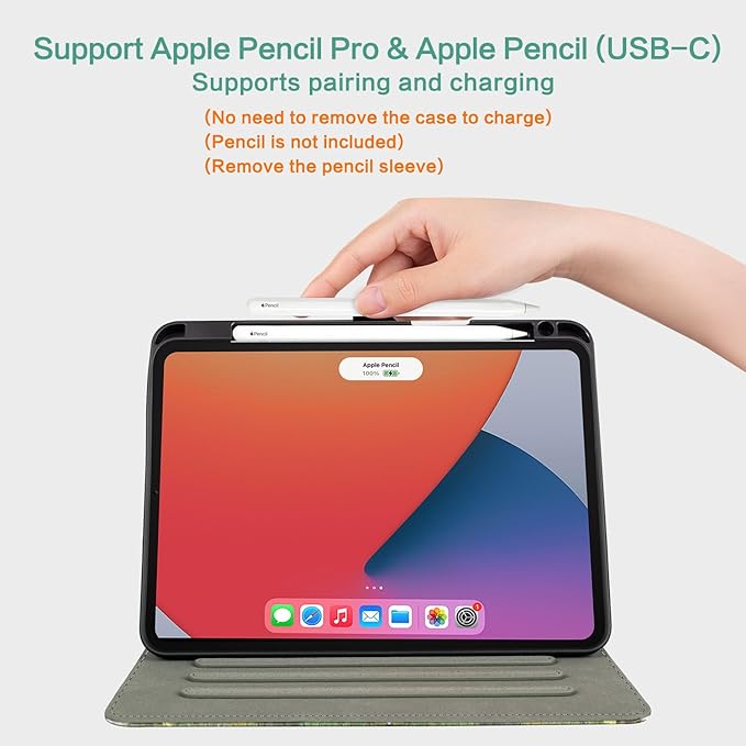 Vimorco Leather Case for iPad Pro 11 inch M5/M4 2025/2024Pu Leather Protective Adjustable Stand Cover Hand StrapCard Pocket with Pencil Holder Auto Wake/SleepWater Lily and Cat