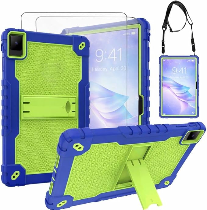 for TCL TAB 10 NXTPAPER 5G 10.4 Inch Tablet case Hybrid Shockproof Silicone Gel Protective Cover with Kickstand for TCL TAB 10 NXTPAPER 5G 10.4 Inch 2025 (9199S) (Navy/Green+2 PCS Glass)