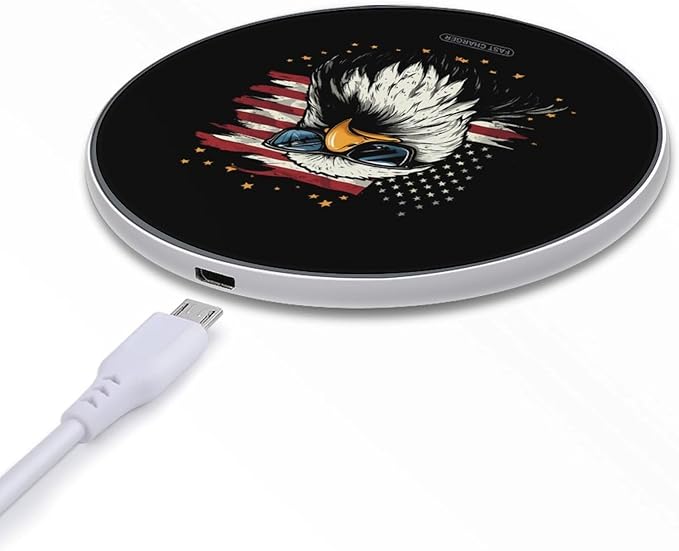 Bald Ea-gles USA Flag Wireless Charger Anti-Slip Wireless Charging Pad Slim Charger Mat for Men Women