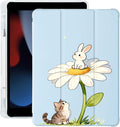 Cue Kitten Cat Bunny Flower for iPad Pro 11 Inch Case 4th/3rd/2nd Generation 2022/2021/2020 with Pencil Holder Auto Sleep/Wake Blue Leather Soft TPU Back Cover