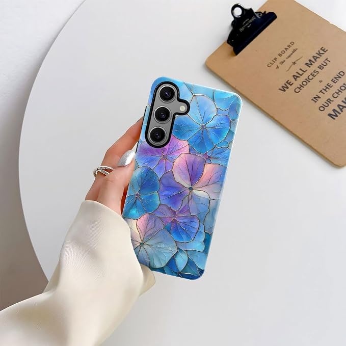 Blue Hydrangea Floral Stained Glass Aesthetic