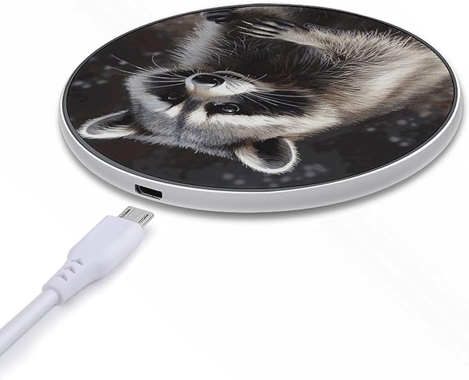 Raccoon Wireless Charger Fast Wireless Charging Pad with USB Cable 10W Anti-Slip Magnetic Wireless Charger Portable Slim Charger Puck Travel Charging Station