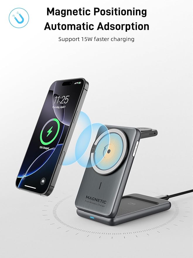Wireless Charger for iPhone 3 in 1 Mag-Safe Charger for iPhone 17/16/15 Series Airpods Pro 2 iWatch Series 10/9/8/7 Foldable Charging Station for Apple Multiple Devices