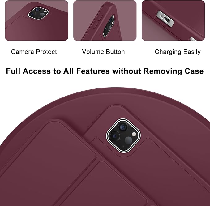 ZryXal New iPad Pro 13 Inch Case (M5) 2025 / (M4) 2024 with Pencil Holder Smart iPad Case [Support Pencil Pro and Pencil (USB-C)] Support Touch ID and Auto Wake/Sleep (Wine)