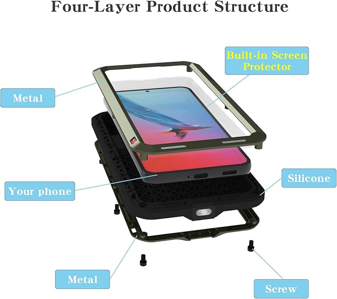 LOVE MEI Military Rugged Case for Samsung Galaxy S22 with Tempered Glass Screen Protector Shockproof Dustproof Scratch Proof Hybrid Metal and Silicone Gel Heavy Duty Full Body Cover Green