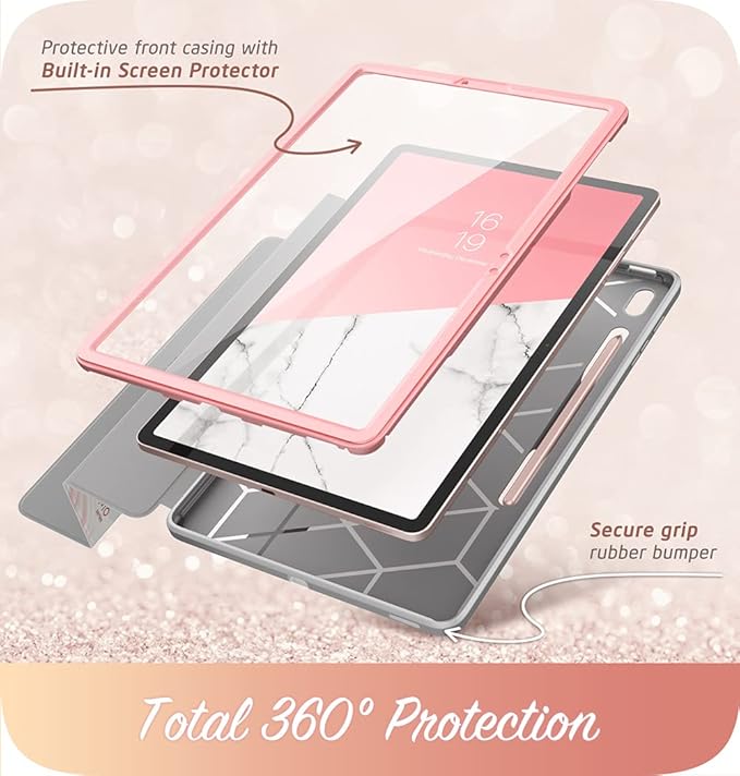 i-Blason Cosmo Case for Samsung Galaxy Tab S7 FE 12.4 2021 Release Only Full-Body Trifold with Built-in Screen Protector Protective Smart Cover with Auto Sleep/Wake &amp Pencil Holder (Marble)