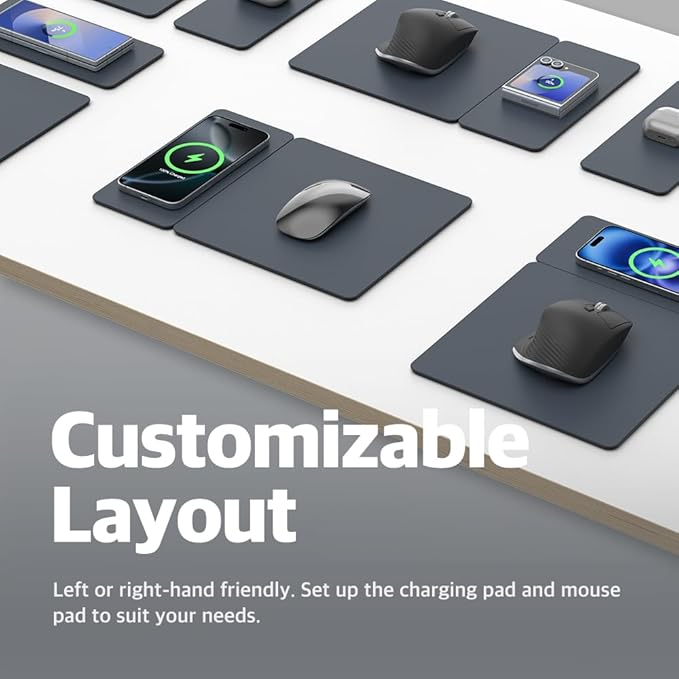 POUT H3 Split Wireless Charging Mouse Pad – Fast Qi Charger with Magnetic Attachment – Smooth Surface &amp Anti-Slip Base – Compatible with Smartphones and Earbuds (Midnight Blue)