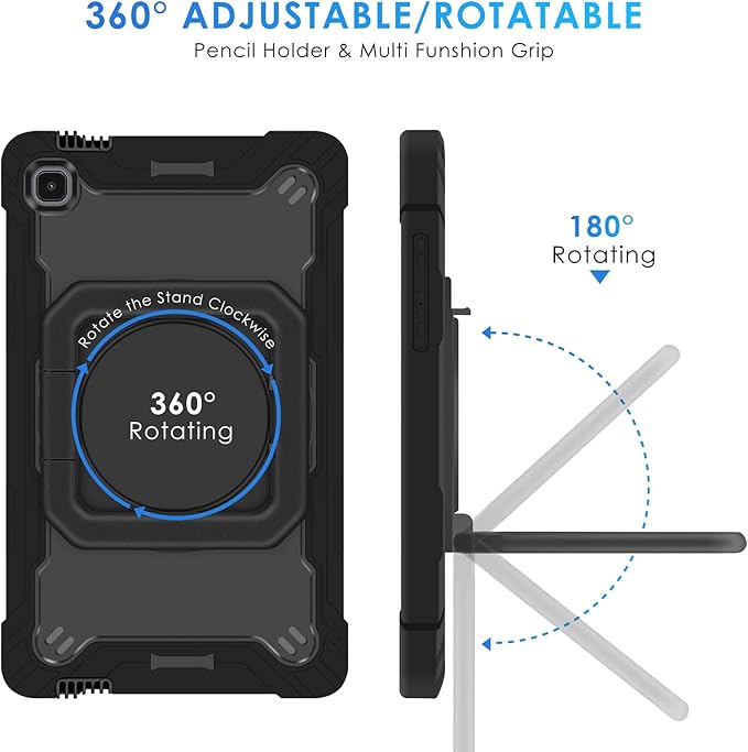 DETUOSI Case for Samsung Tab A7 Lite 8.7 inch 2021 Release SM-T220/T225/T227u Shockproof Protective Cover for Galaxy Tab A7 Lite 8.7 inch (360°Rotatable Stand &amp Shoulder Strap) Black