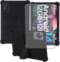 Compatible for ECOPAD T30 10.1 Inch Tablet Case + Screen Protector Tempered Glass Film Soft Silicone Full Coverage Adjustable Stand Protective Tablet Cover Black