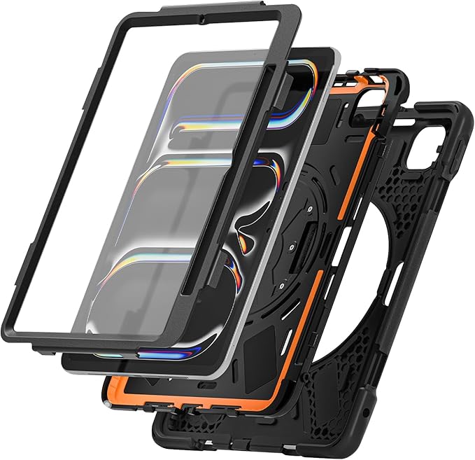 Sahara for iPad Pro 11-inch (M5 2025 / M4 2024) Case - Heavy-Duty Protective Cover with Screen Protector Kickstand Rotating Hand Strap &amp Shoulder Strap Raider-X Series