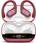 Wireless Earbuds Bluetooth 5.4 Headphones 75H Stereo Deep Bass Sports Over Ear Buds with Earhooks LED Display Bluetooth Earbuds with 4 ENC Mic IP7 Waterproof Earphone for Running Red