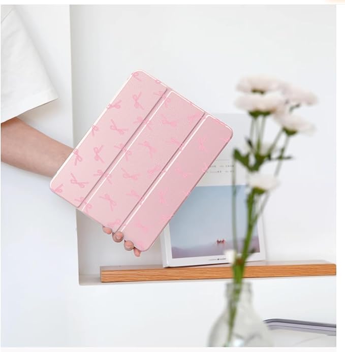 Cute Kawaii Pink Bow for iPad Pro 13 Inch Case (M5/M4) 2025/2024 with Pencil Holder Auto Sleep/Wake Pink Leather Clear Acrylic Back Cover