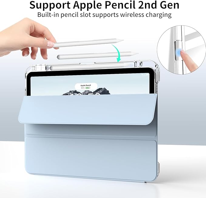 Case for iPad Air 13 Inch M3/M2 (2025/2024) &amp Pro 12.9 Inch 6th/5th/4th/3rd Generation 2022/2021/2020/2018 with Pencil Holder 2 in 1 Detachable Trifold Sliding Cover with Clear Back Shell Blue